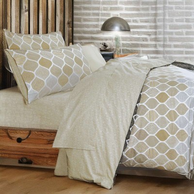 Σετ Σεντόνια Μονά Geo Beige 3Τμχ Με Λάστιχο 100X200+35 Espree